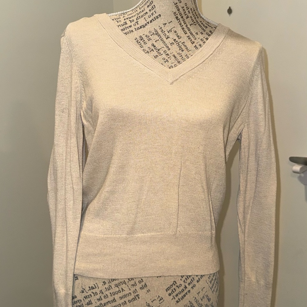 Tan V-Neck Preppy Sweater | Medium | NWNT